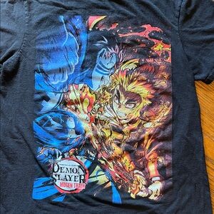 Black Demon Slayer The Movie Graphic T-Shirt 100% Cotton Size Small